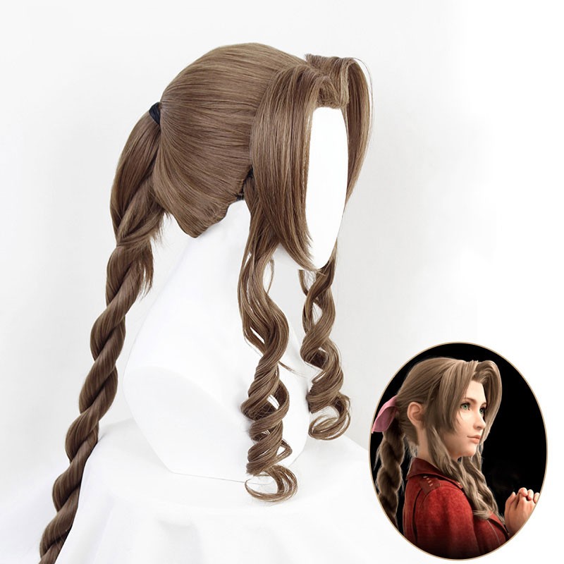FF7　エアリス　ウイッグ　コスプレ　三つ編み　ダークブラウン　かつら　リバース