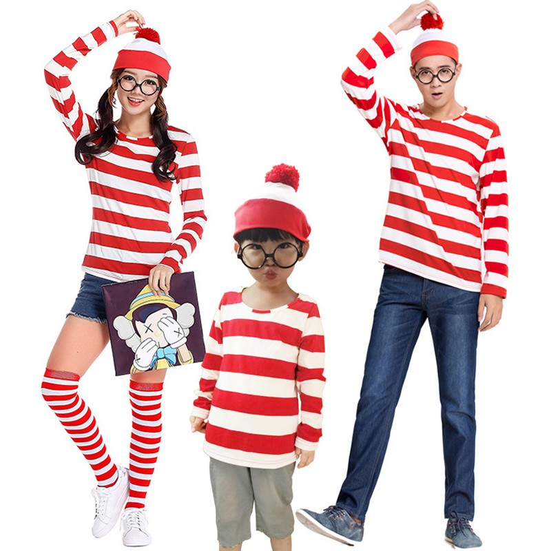 Where's Wally ウォーリーをさがせ コスチューム ウォーリーを探せ グッズ クリスマス ハロウィン コスプレ 衣装 親子服　