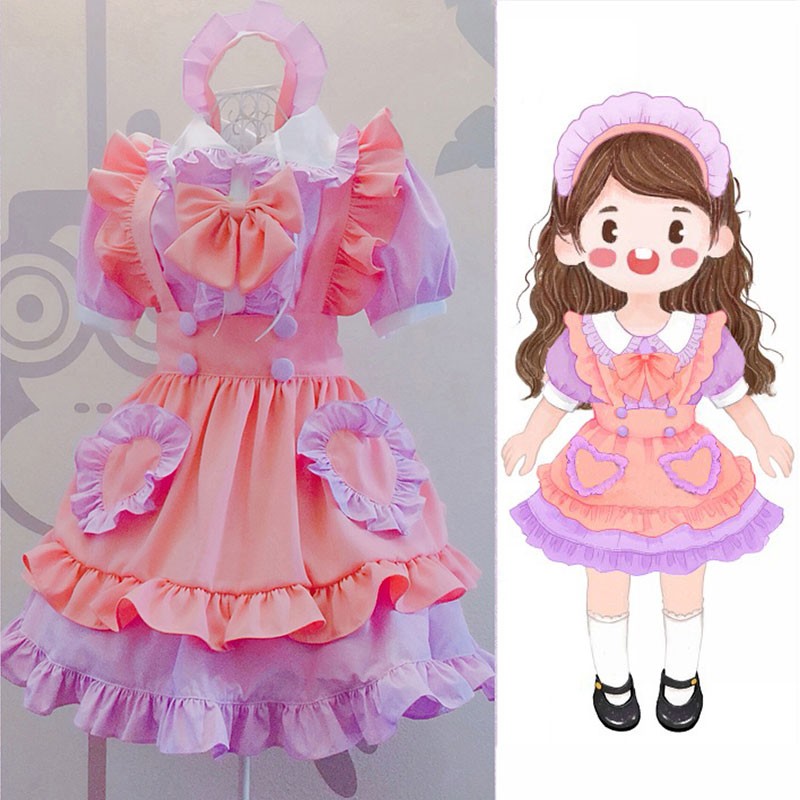 メイド服　可愛い　荷葉フリル　４点セット　スカート　コスプレ衣装