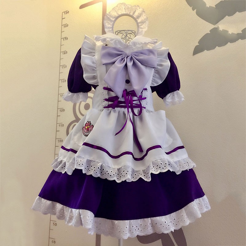 メイド服　紫色　荷葉フリル　スカート　コスプレ衣装　Lolita　アリス?イン?ワンダーランド