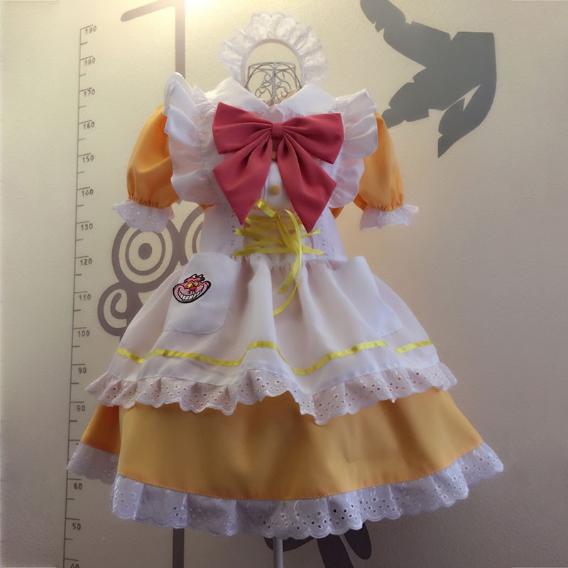 メイド服　黄色　荷葉フリル　スカート　コスプレ衣装　Lolita　アリス?イン?ワンダーランド