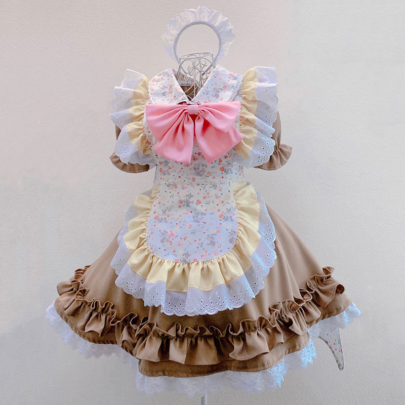 華麗 プリンセス ロリータ 3点セットスカートコスチューム  コーヒー色 かわいい　メイド服