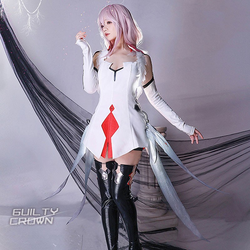 ギルティクラウン　Guilty Crown アニメ　楪祈　葬儀社　コスプレ衣装　　白っぽい　トンボ衣装　戦争服