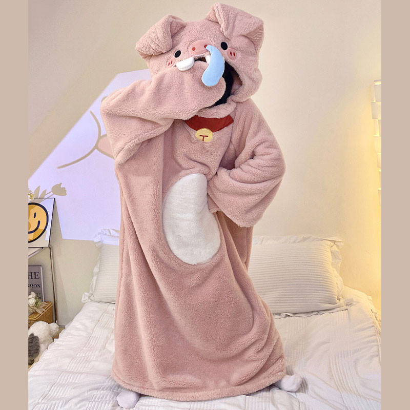 キャラクターパジャマ　豚　ルームウエアー　もこもこパジャマ　着る毛布　可愛い　ピンク
