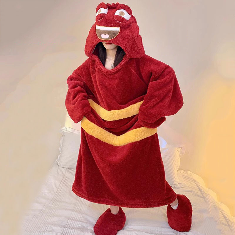 キャラクターパジャマ　虫　ルームウエアー　着る毛布　キモかわ　赤色　暖かい