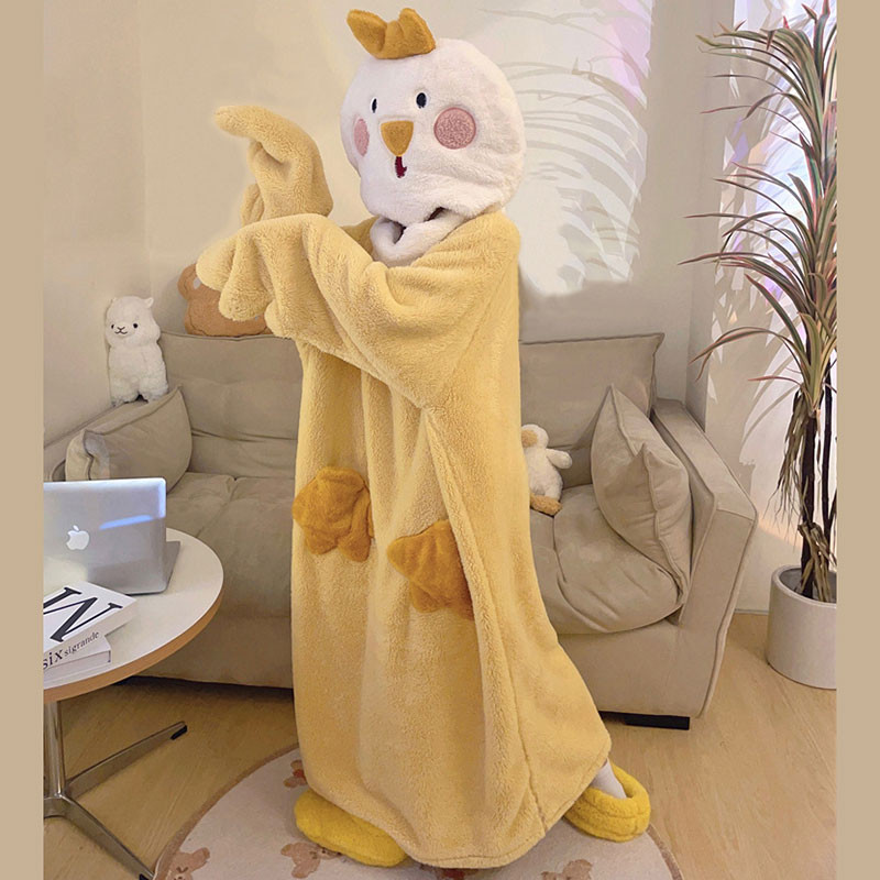 キャラクターパジャマ　鶏　ルームウエアー　着る毛布　黄色　男女兼可　パジャマ