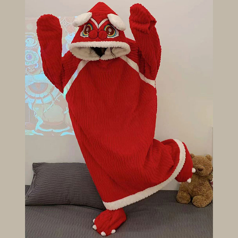キャラクターパジャマ　獅子　ルームウエアー　赤色　着る毛布　可愛い　プレゼント