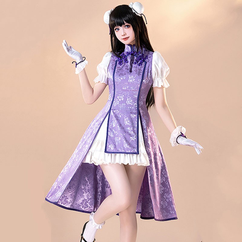 魔法少女まどか☆マギカ　暁美ほむら　コスプレ衣装　中華風　ロリータ　むらさき色　かわいい　コスチューム