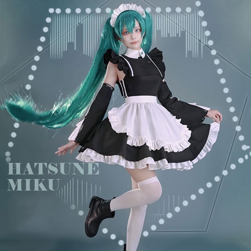 ボーカロイド 初音 ミク 黒白　ゴシック風　メイド服