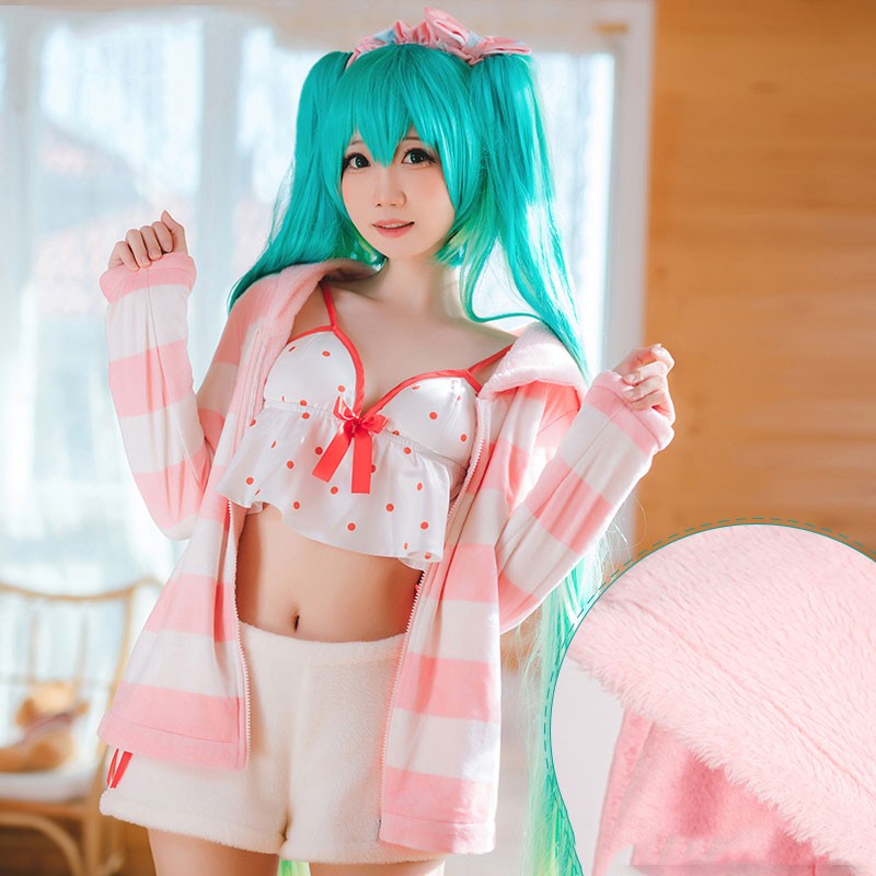 初音ミク MIKU ルーム服　可愛い　ピンク＋白　モコモコ　部屋着　日常可