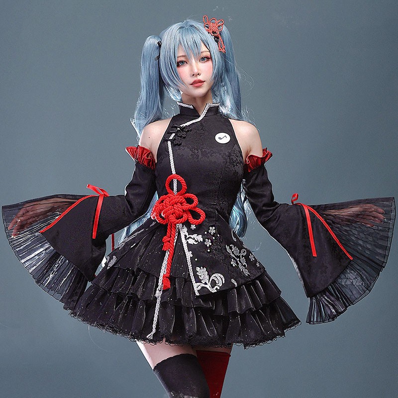 初音ミク　コスプレ衣装　中華風　ロリータ風　オリジナル　ブラック　萌え　セクシー　中華