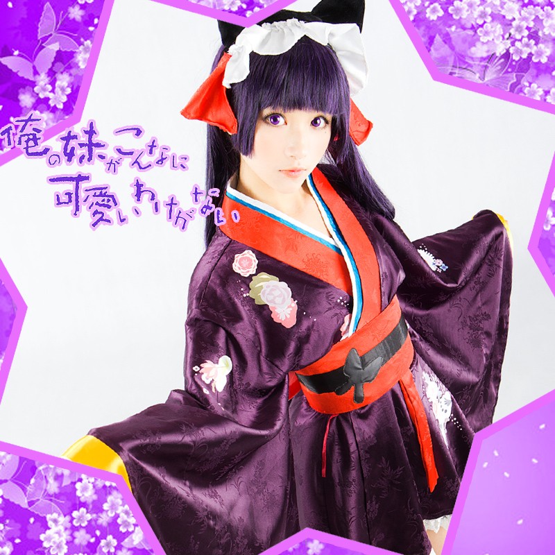 俺の妹がこんなに可愛いわけがない 俺の妹 黒猫（くろねこ） プリント短和服 コスプレ衣装