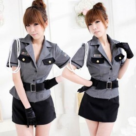 グレー ポリエステル 警察官制服 4点セット衣装