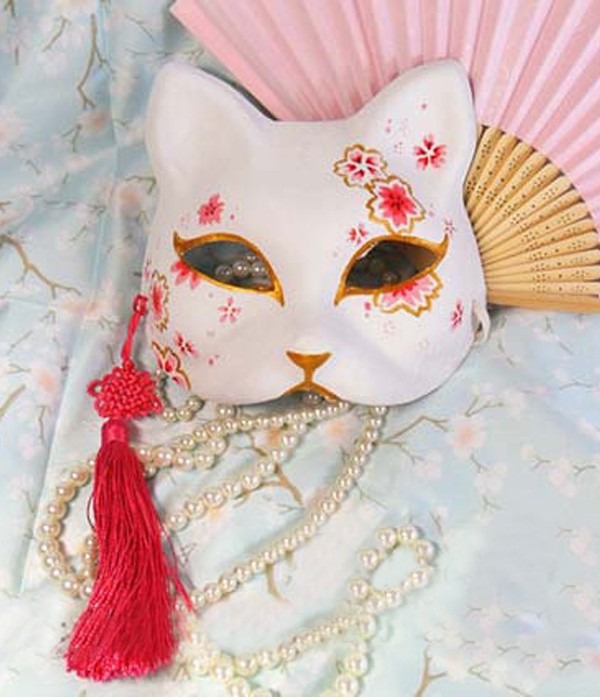 手作り 狐のお面　仮面 猫先生 ネコ 和風 マスク コスプレ道具小物