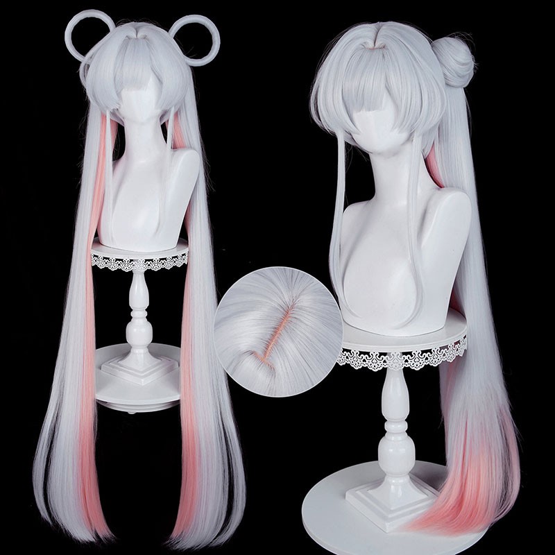 超かぐや姫! 月見ヤチヨ るなみやちよ コスプレウィッグ かつら 白色ピンク 耐熱フルウィッグ