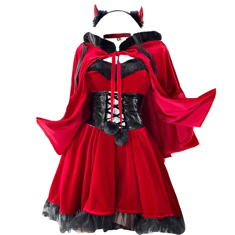 クリスマス　女性　悪魔ガール　黒×赤　サンタワンピース