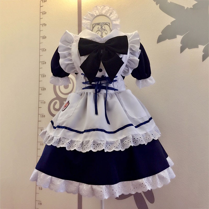 メイド服　青色　荷葉フリル　スカート　コスプレ衣装　Lolita　アリス?イン?ワンダーランド