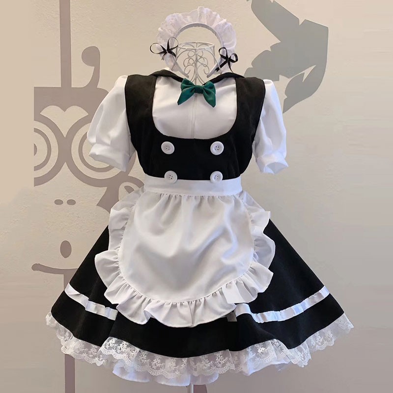 メイド服　セーラー襟　黒白エプロン　３点セット