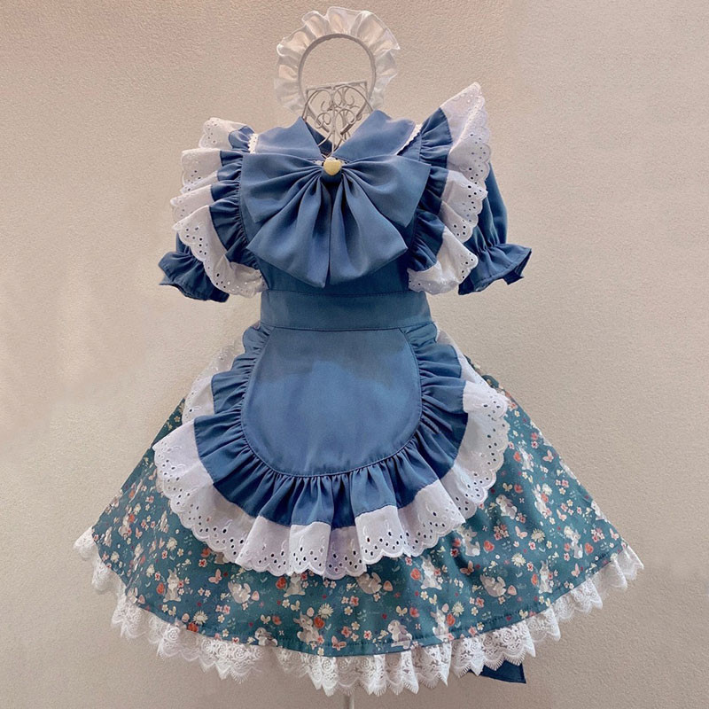 華麗 メイド服 プリンセス ロリータ 3点セットスカート コスチューム  青 かわいい