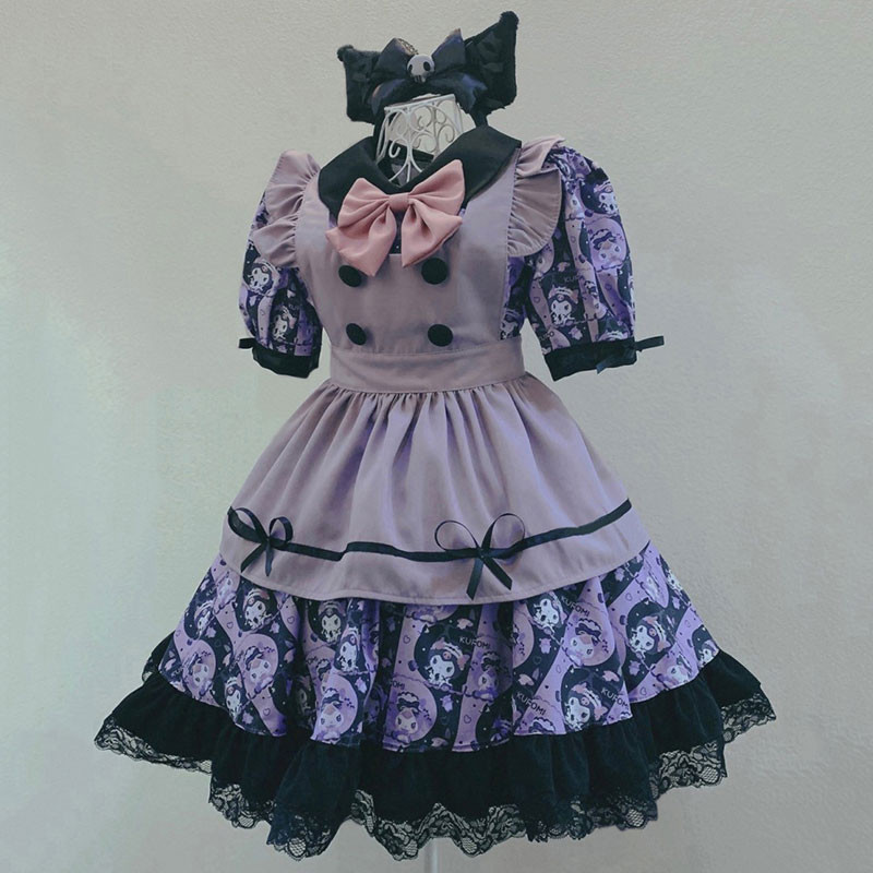 華麗 メイド服 プリンセス ロリータ 3点セットスカート コスチューム  紫 かわいい