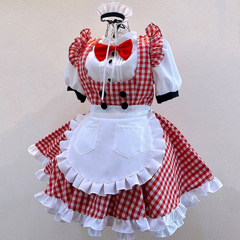 メイド服 撮影 可愛い 変装 コスチューム 赤格子タイプ