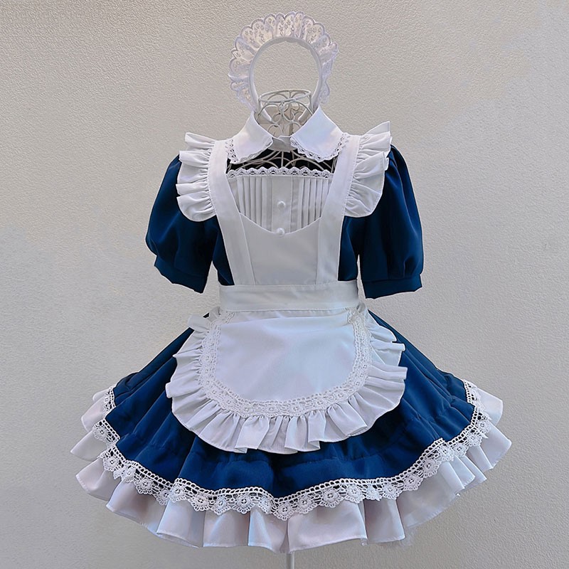 メイド服 撮影 かわいい オーダーメイド コスチューム コスプレ衣装 大きなリボン 青と白