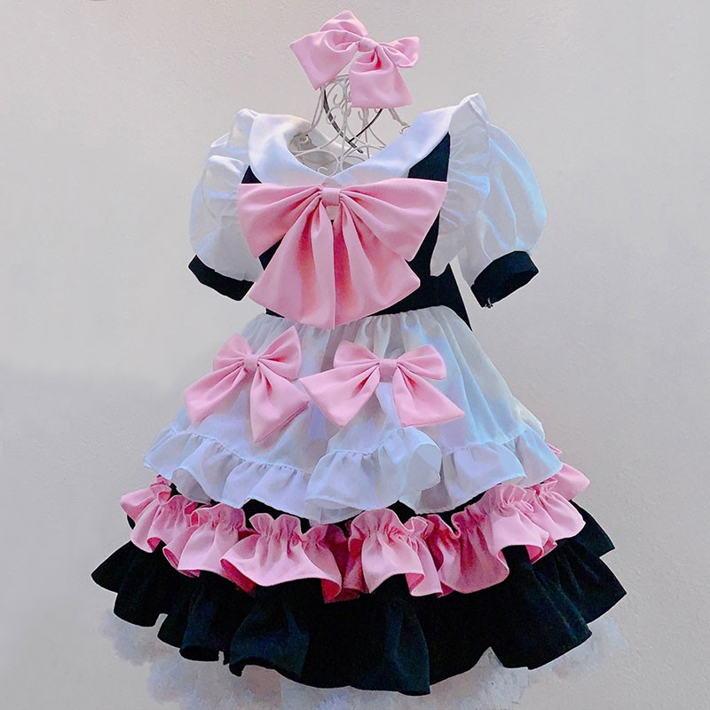 メイド服 オーダーメイド ピンク蝶結び ブラックホワイト お姫様 コスチューム