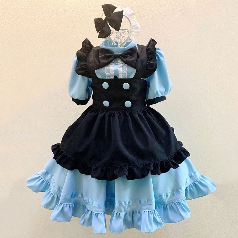 メイド服 撮影 オーダーメイド 荷葉フリル コスチューム 青黒い フォトジェニック