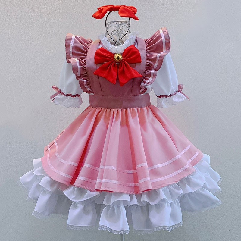 メイド服 コスチューム ピンク 大きなリボン オーダーメイド 可愛い 鈴付き