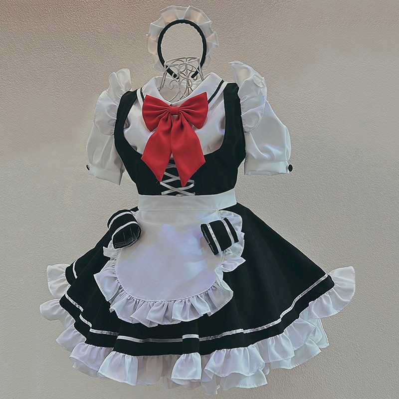 メイド服 コスプレ衣装 オーダーメイド 白黒 大きなリボン 変装 蝶結び コスチューム