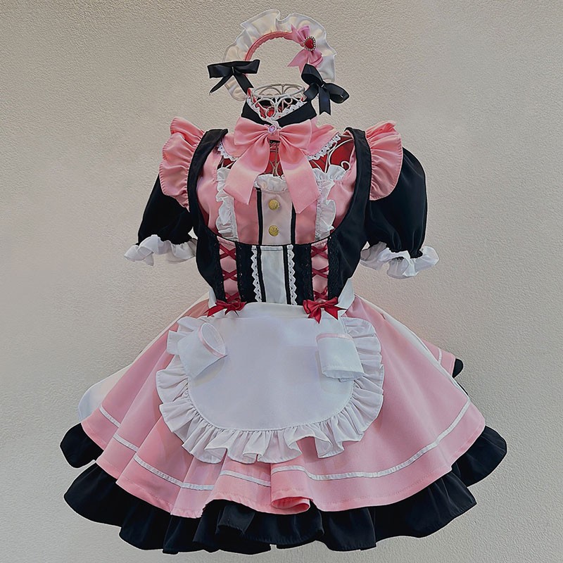 メイド コスプレ制服 メイド服 ピンク 半袖 可愛い 喫茶 エプロン 大人女性 衣装 仮装