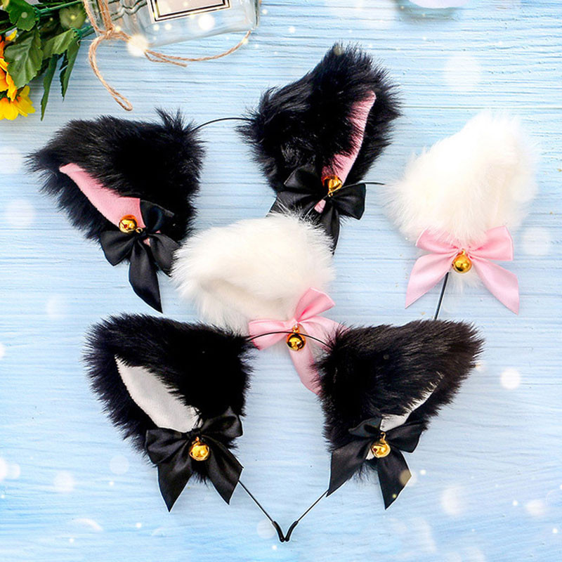 メイドパーツ　頭飾り　猫耳　可愛い　Lolita風　コスプレ道具　リボン付け　ふわふわ　黒猫