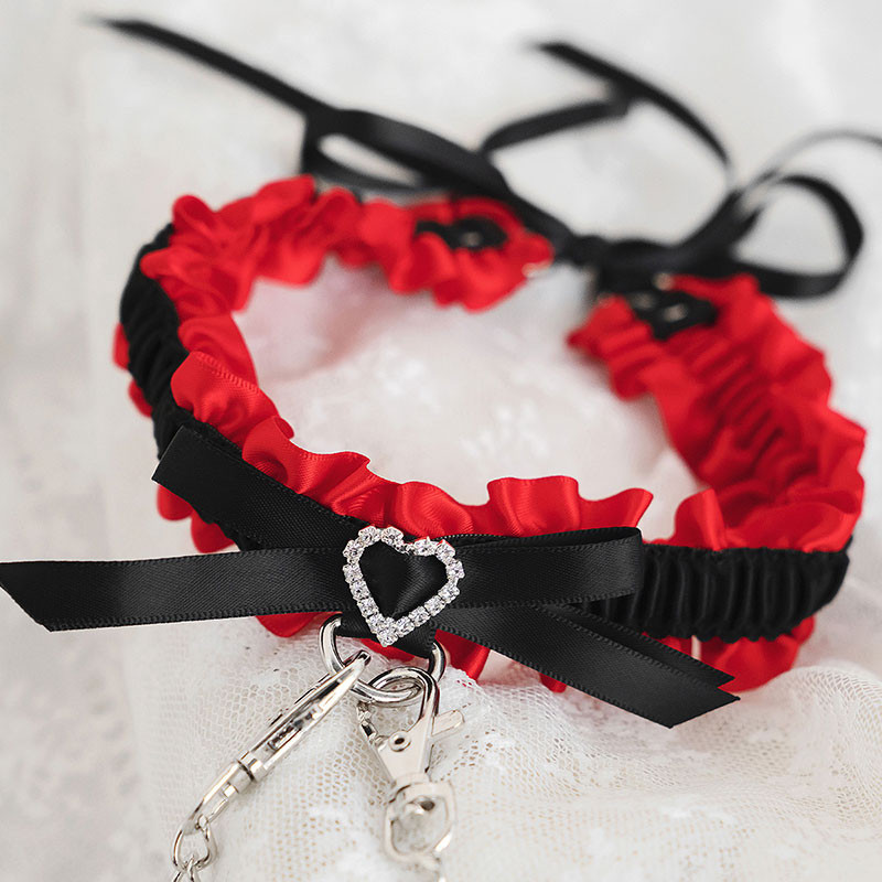 Lolita リボン　赤 黒　メイドパーツ　アクセサリー　頸飾り　ネックレス 首飾り 撮影道具　コスプレ
