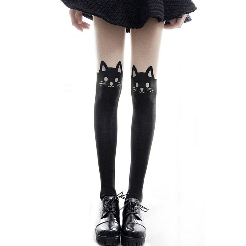 メイドパーツ 猫　可愛い コスプレ　lolita パンスト タイツ　ストッキング 肌色+黒