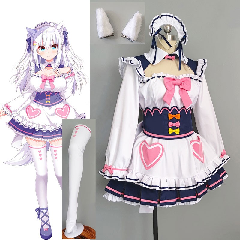 Vtuber　白雪みしろ　コスチューム　犬耳　メイド服　ハート　ピンク　可愛い