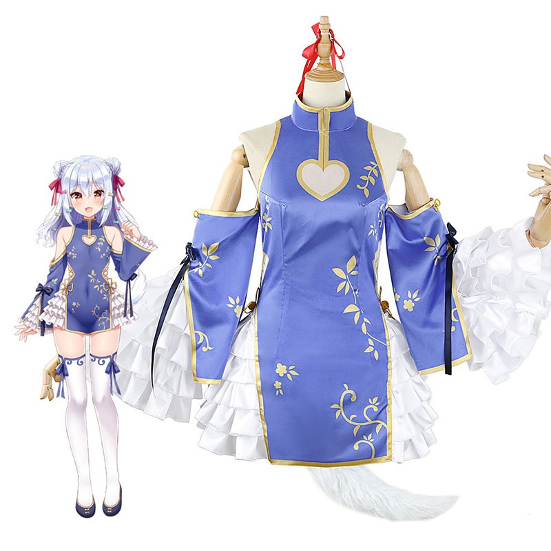 VTUBER　のりプロ　犬山たまき　バーチャル　コスプレ衣装　ミニスカート　青色　アニメ　ワンピース　ファション　リボン付き