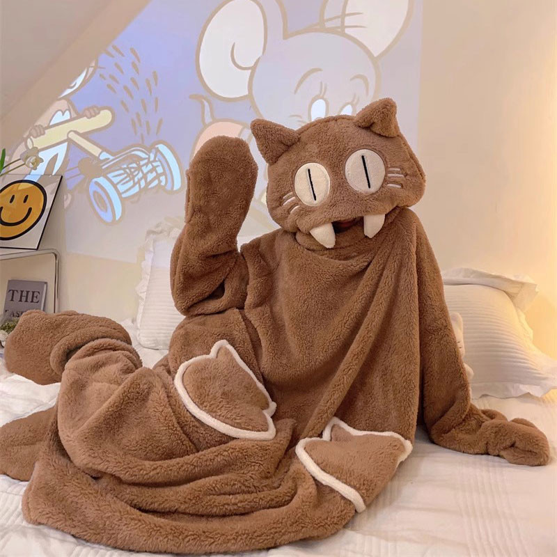 キャラクターパジャマ　猫　ルームウエアー　かわいい　猫耳　着る毛布　着ぐるみ