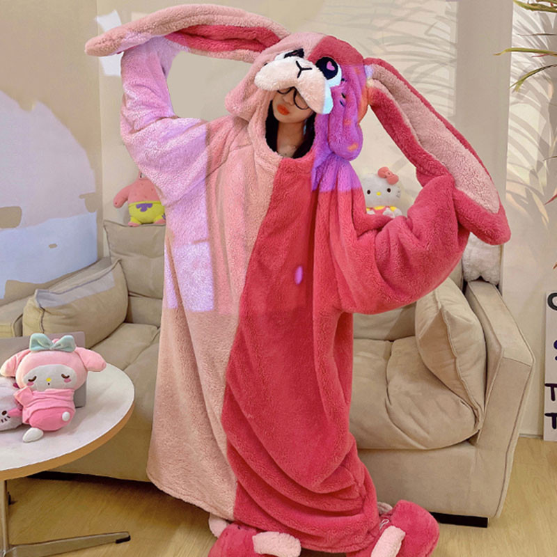 キャラクターパジャマ　うさぎ　ルームウエアー　ピンク　うさぎ耳　かわいい　着る毛布