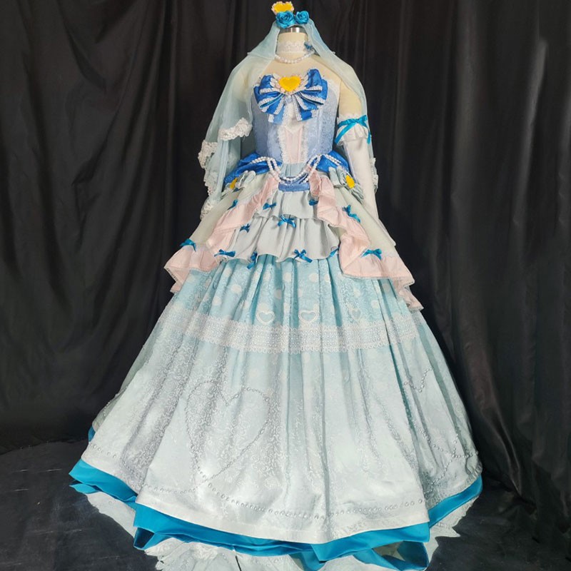 アイカツ! -アイドルカツドウ!　霧矢あおい　コスプレ衣装　水色　ウエディングドレス　派手　コスチューム　仮装