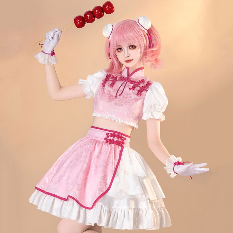 魔法少女まどか☆マギカ　鹿目まどか　コスプレ衣装　中華風　ロリータ　桃色　かわいい　仮装　撮影