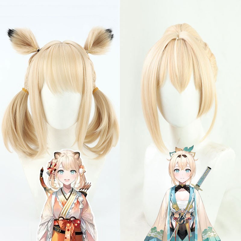 ホロライブ　風真いろは　ウイッグ　コスプレ　金髪　ロングヘア　ツインテール　ポニーテール