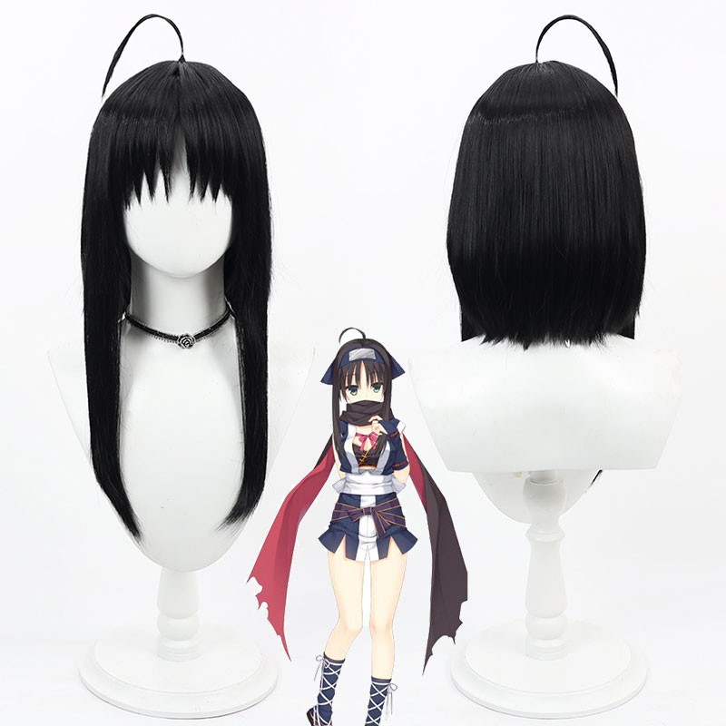 千恋＊万花　常陸茉子　ウイッグ　コスプレ　黒髪　あほ毛　ロングヘア　ゲーム