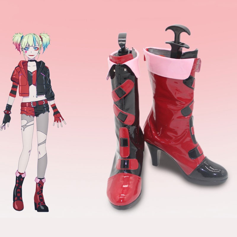 異世界スーサイド・スクワッド　ハーレイ・クイン　靴　コスプレ用　赤黒　Harley Quinn　仮装　ハロウィン