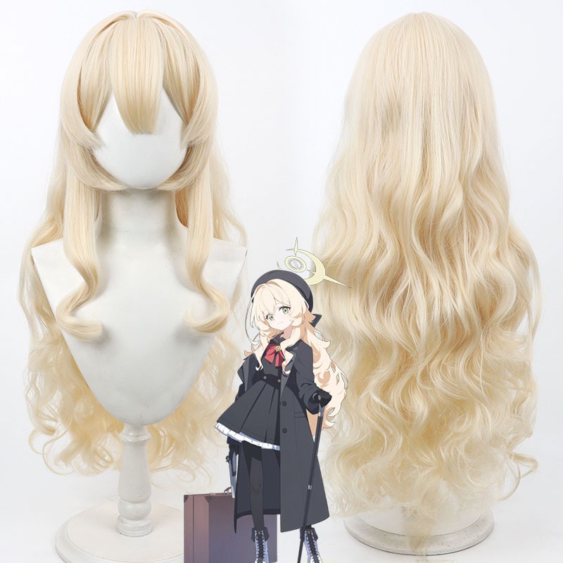ブルーアーカイブ　ニヤニヤ教授　コスプレかつら　うすい黄色 巻き毛 撮影  かわいい