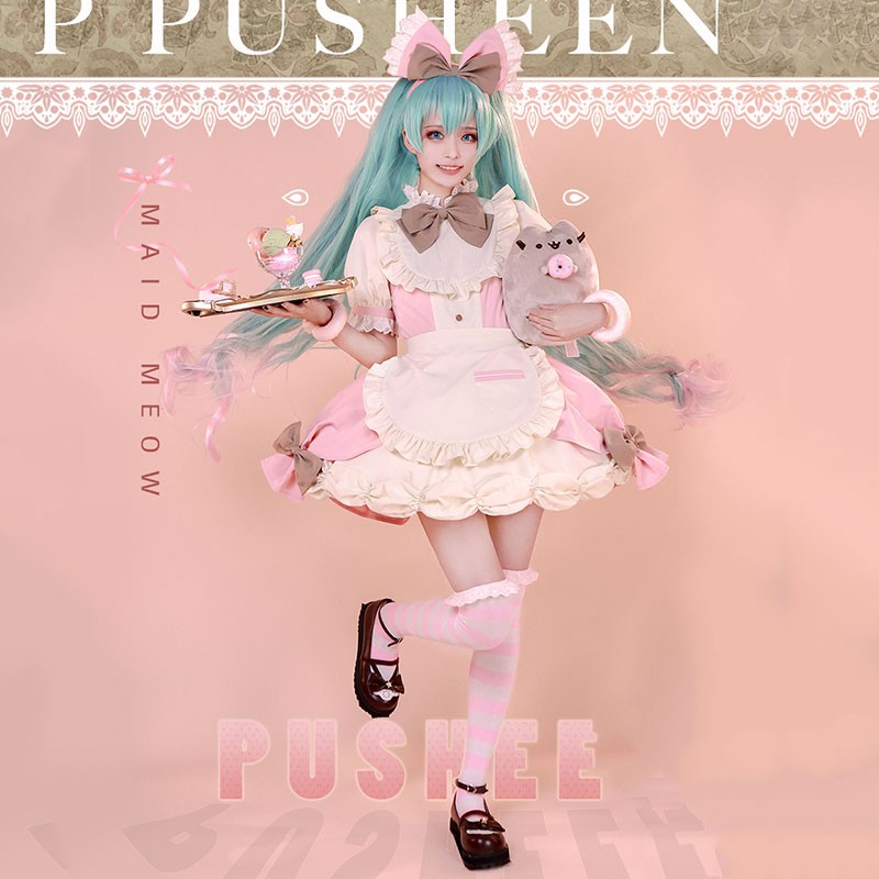 初音ミク　Pusheen　プシーン　メイド服　キュート　ミルク色　