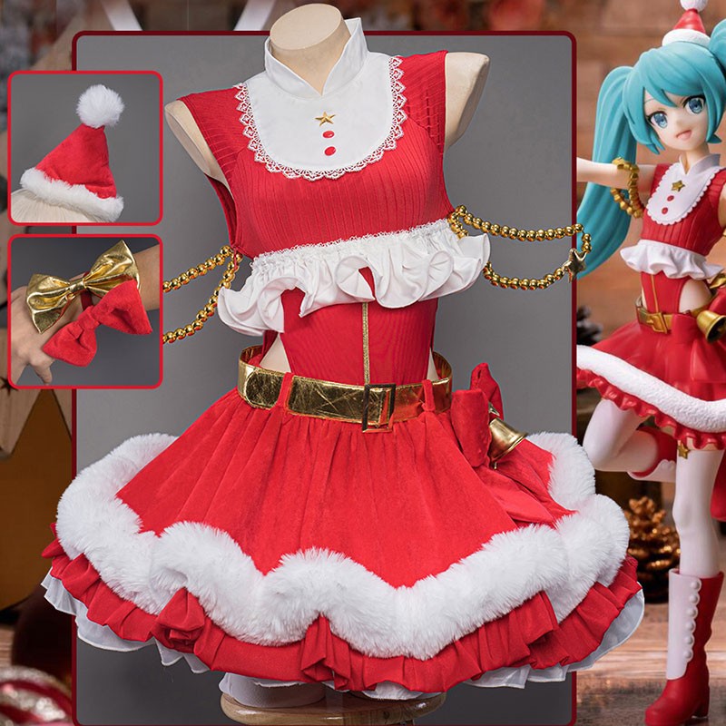 初音ミク　コスプレ衣装　コスチューム　赤いスカート　カワイイ風　クリスマス