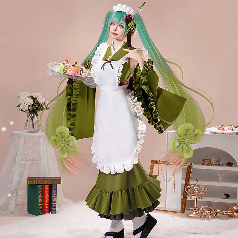 初音ミク　コスプレ衣装　抹茶パフェ　和服　メイド　和風　変装　ミク