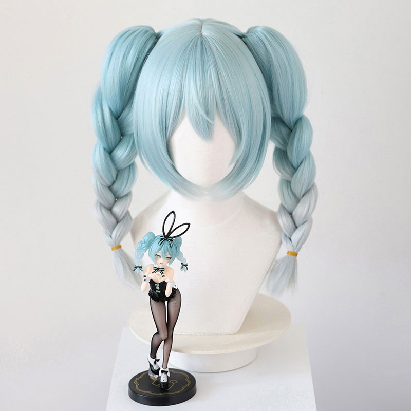 初音ミク　ウイッグ　混色　三つ編み　ツインテール　ロングヘア　コスプレ用