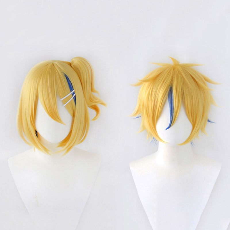 劣等上等　マジカルミラ2018　ウイッグ　鏡音リン　鏡音レン　メッシュ入り　金髪　ブルーメッシュ　コスプレ用