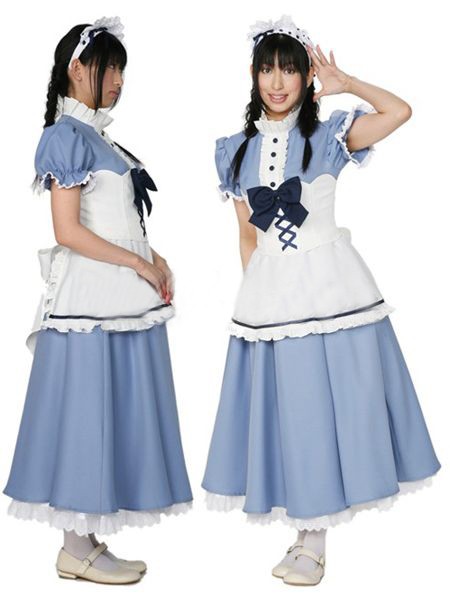ロングメイド服　エレガント水色衣装   制服　コスチューム　コスプレ衣装